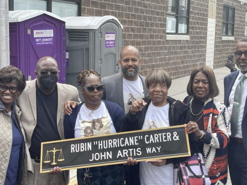 First Ward Councilman Mike Jackson celebrated the street renaming of Hamilton Street between Grand and Ward Street to “Rubin Hurricane Carter and John Artis Way.”