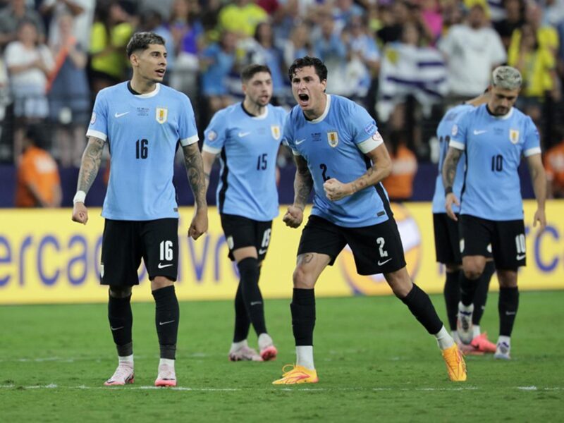 (i -d) Mathias Olivera, Federico Valverde, José Giménez y Giorgian de Arrascaeta en la Copa América 2024. EFE/EPA/ALLISON DINNER