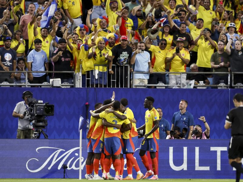 La selección colombiana celebra un gol de Jefferson Lerma durante la Copa América 2024. EFE/EPA/ERIK S. MENOR